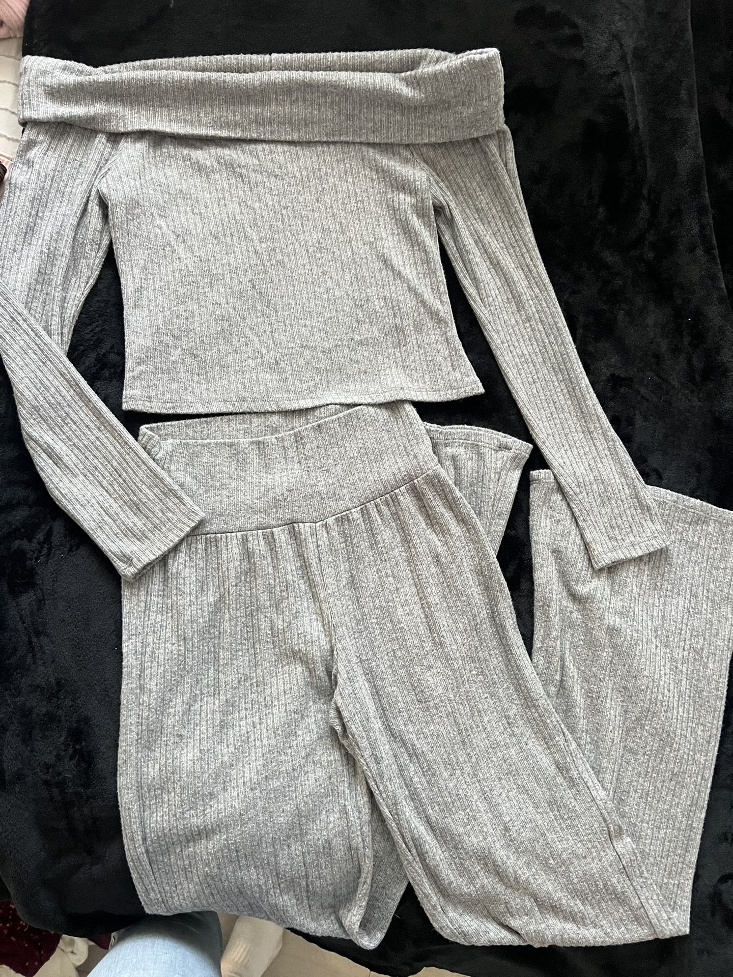 Grey Flare Off-shoulder Set