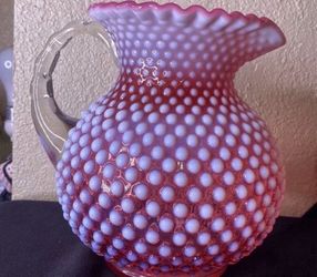 Vintage 1950 Fenton Hobnail Cranberry Pitcher Fenton Size: 8" Height