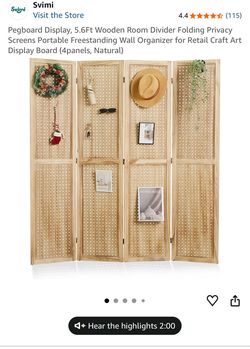 4-Panel Wooden Pegboard Room Divider