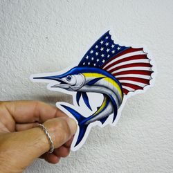4.5 inch Sword Fish American Flag Sticker Car Bumper Decal Fishing Boat