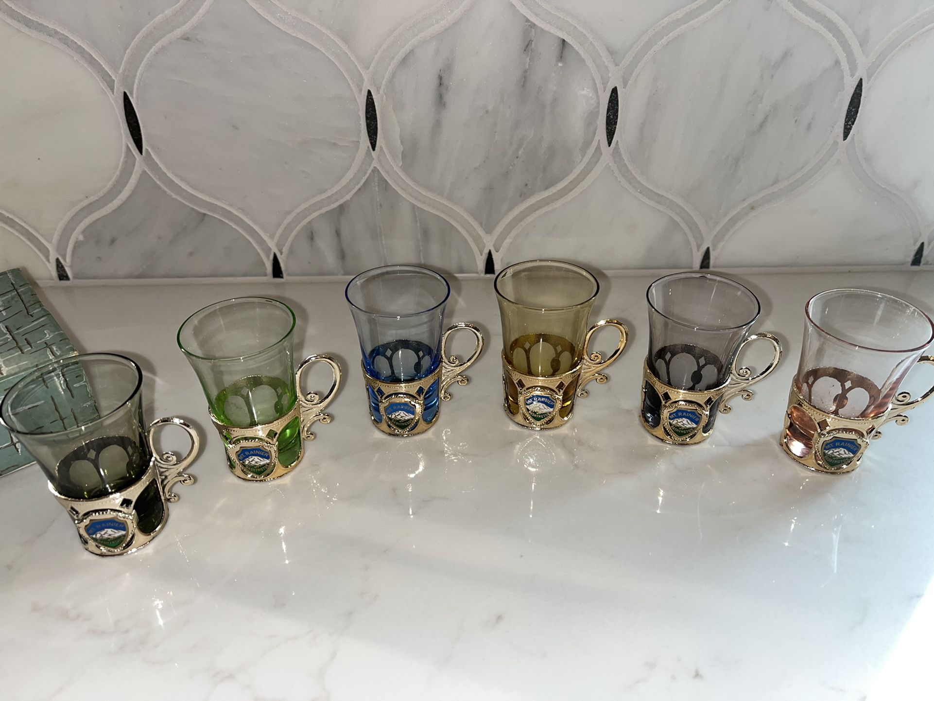 Set Of Six Vintage Mt. Rainier Shot Glasses With Box