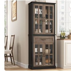 Homfa Modern Storage Cabinet with Glass Doors,71'' Kitchen Pantry with Adjustable Shelves,Black&Oak 🌱