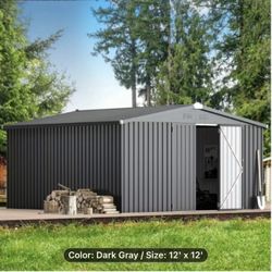 $540 firm!!!  11.48’x11.48’ (12’x12’) Gray or brown with gray Metal Storage Shed, No base, no holds