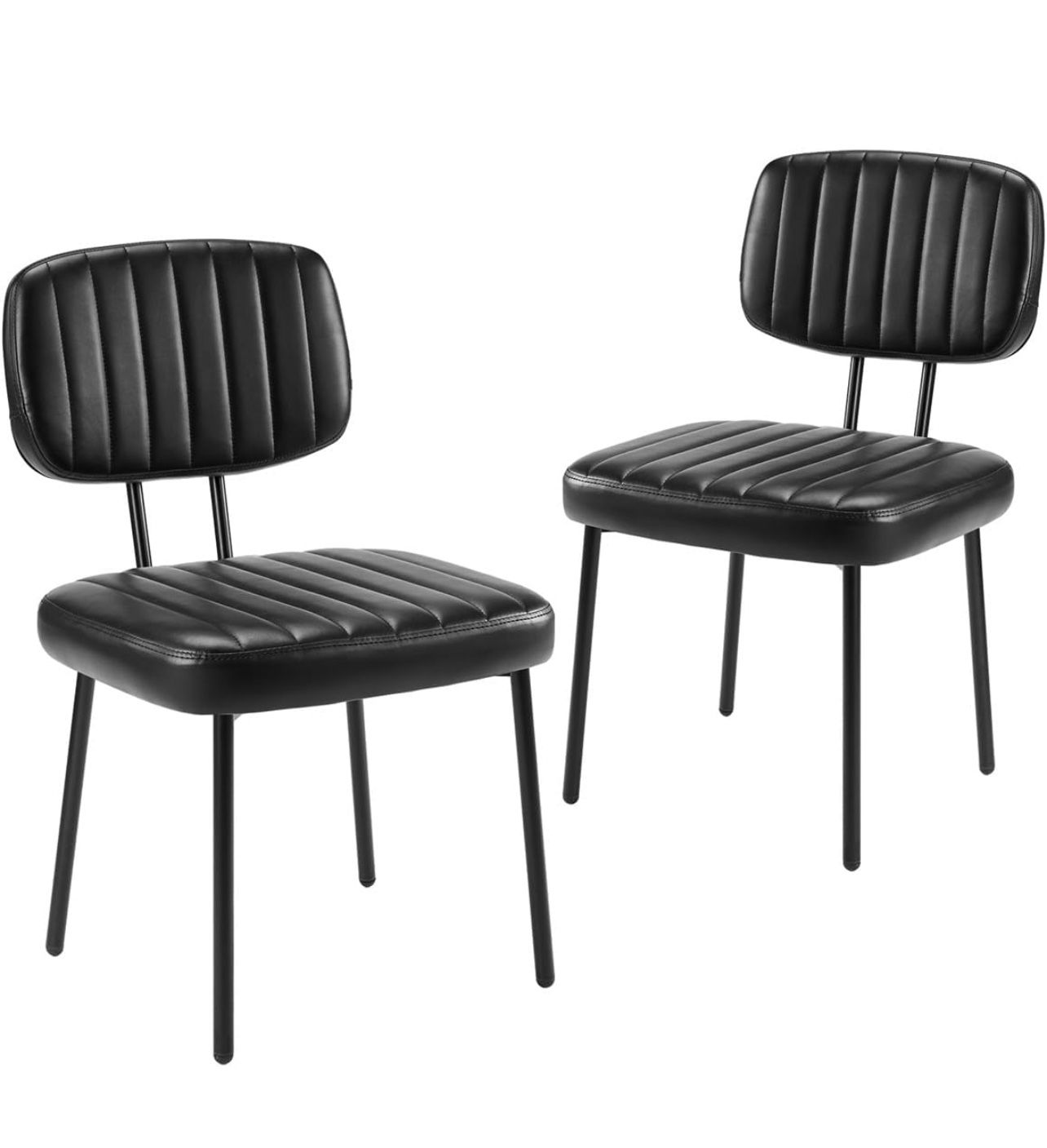 Dining Chairs Set of 2, Mid Century Modern Upholstered Kitchen Chair with PU Leather Cushion Seat & Metal Legs for Home/Living Room/Bedroom/Office-Bla
