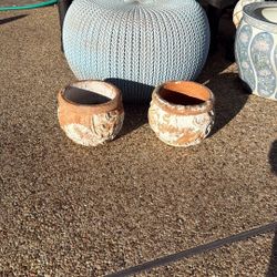 Set of Two Vintage Planter Pottery Pots Flowers Herbs