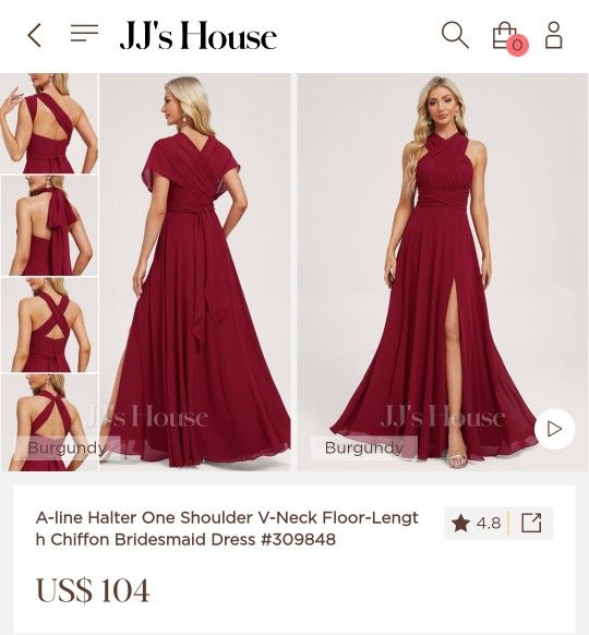A-line Halter One Shoulder Versatile Chiffon Bridesmaid Dress- Cabernet
