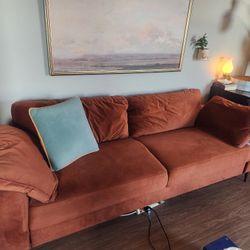 Burnt Orange Velvet Sofa