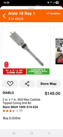 2 in. x 7 in. SDS-Max Carbide Tipped Coring Drill Bit