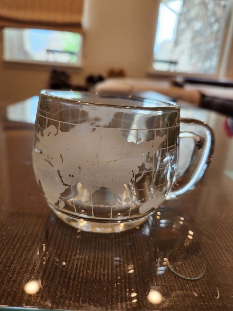 Vintage 1970's Nestle Nescafe Clear Glass Globe World Cup Mug