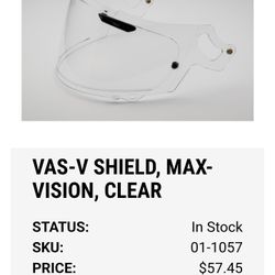 ARAI - VAS-V SHIELD, MAX VISION, CLEAR - LIKE NEW