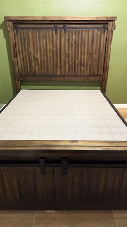 Queen wood bed frame and box spring
