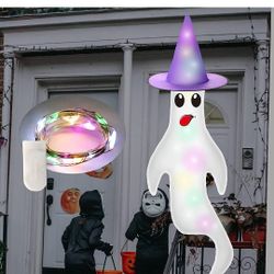Outdoor Halloween Decorations Ghost Windsock Cute With Hat And Light For Tree Hanging Decor 43Inch Colorfast (Glow At Night

