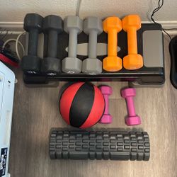 Set Of Dumbbells, Medicine Ball, & Foam Roller
