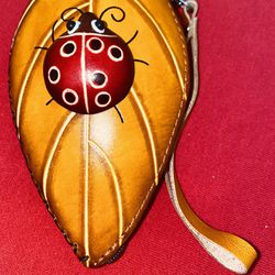Cowhide Leaves Seven Stars Ladybug Mini Coin Purse, clutch bag, handbag