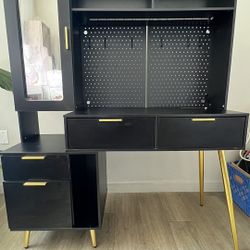 Black Full Vanity w/ Mirror & LED Lights 