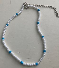 White and Blue Bead Choker Necklace