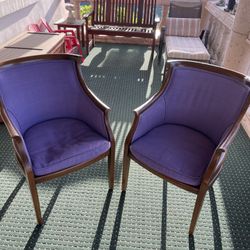 Two Large Quality Wood Chairs - Purple & Ivy