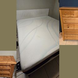 King Tempurpedic Mattress, Bedframe (No Adjustment Base Included) And Real Wood Nightstand And Dresser