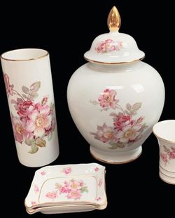 Gerold Porzellan Tettau Bavaria Porcelain Wild Rose Motif Cylinder Vase Made in West Germany