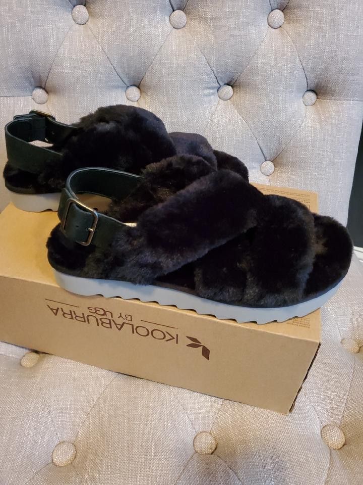 Koolaburra By UGG Fuzz~EE Slide On Slipper Shoes Black Sz 8