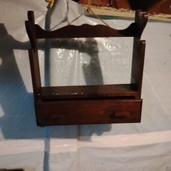 Hand carved Wooden Gun Rack w drawer 