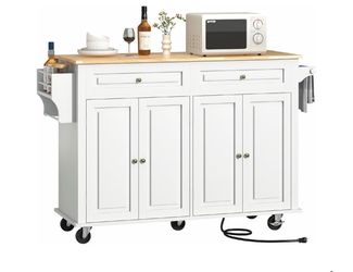 Kitchen cart on wheels with Drop- Down Leaf and  Power Out let