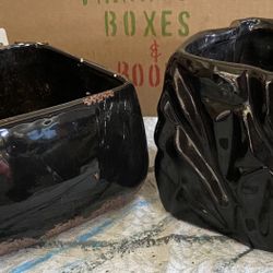 Two Square Black Ceramic Flower Pots!!
