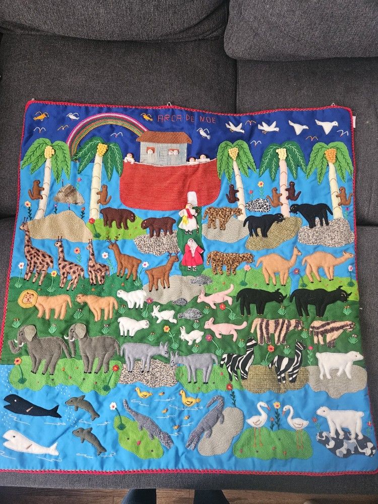 Noah's Ark Hand Stitched Wall Art