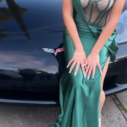 Size Small Green Corset One strap Prom dress 