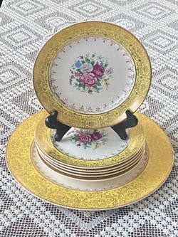 Nasco 22KT Vintage Gold Floral Porcelain Plate Set