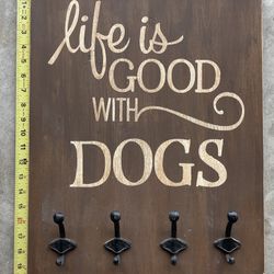Dog Wrought iron Hooks Sign / Wooden 20”x16 Thumbnail