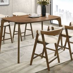 Brand New Walnut & Beige 5pc Counter Height Dining Table Set 
