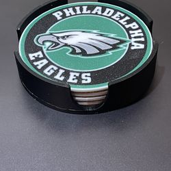 Set Of 4 Eagles Coasters With Holder