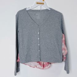 BearPaw Gray V-Neck Cardigan with Shorts Size 7/8, Girls Pajama Set