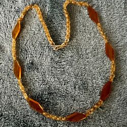 Vintage, 1960’s Amber Color Necklace, Acrylic Beads And Chain. $9 