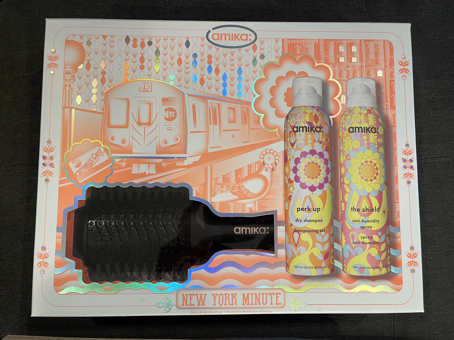 Blow Dryer Brush Set - Includes Dry Shampoo And Anti Humidity Spray - “Amika New York Minute” 