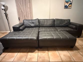 Dark Gray Leather Sectional Sofa with Chaise