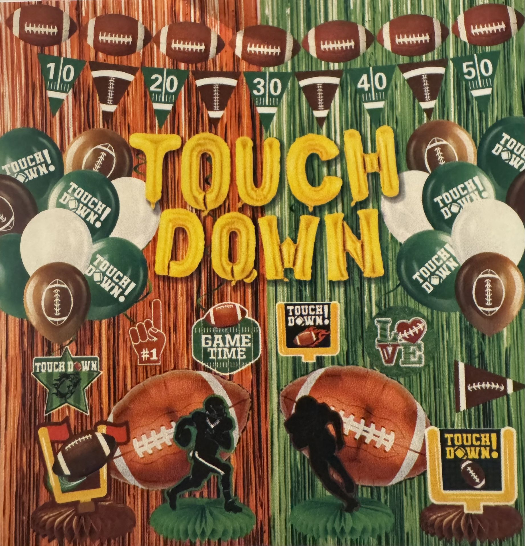 Football Party Decorations, Football Fringe Curtains, Banner, Foil Balloons - Party Background for Football Birthday Party Decorations Sports Backgrou
