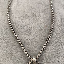 Lisa Jenkins  Bow Lariat Knot Box Chain Sterling Silver Necklace 