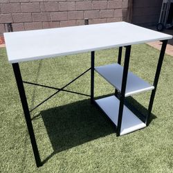 White And Black Modern Desk With 2- Tier Shelves Sturdy 