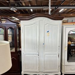 Painted White Armoire With Dark Interior 