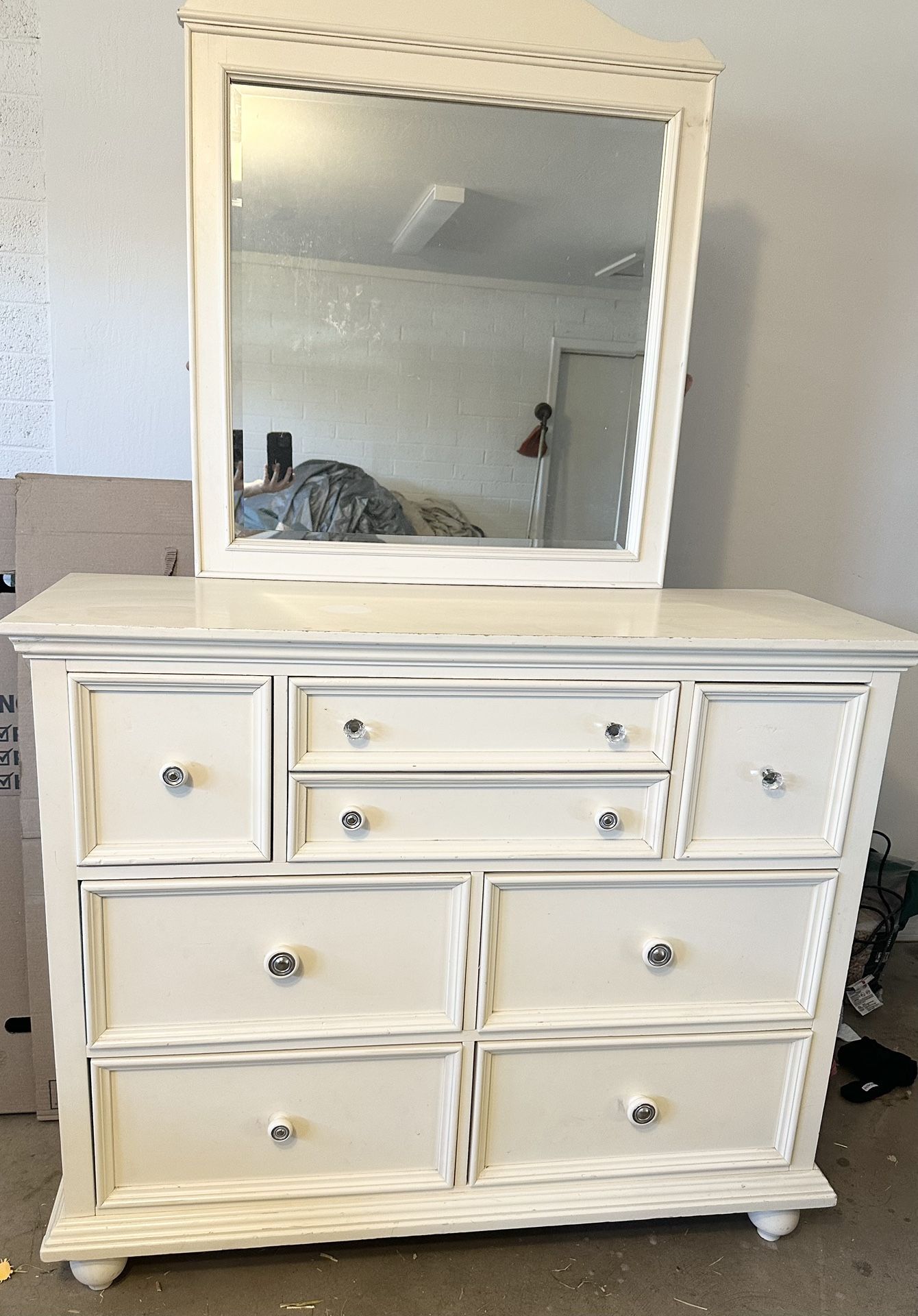 Eggshell White (Ivory) Tall Dresser with Mirror