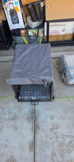 24" Dog Kennel W/ Gray Blackout Crate Cover