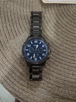 Fossil Chronograph Watch Black Steel Blue Dial