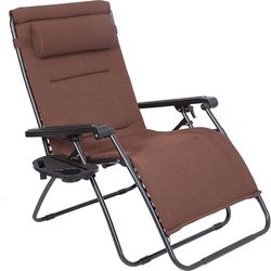 Oversize XL Padded Zero Gravity Mesh Lounge Chair Dark Brown Mesh Wider Armrest Adjustable Recliner with Cup Holder, Support 350 LBS
