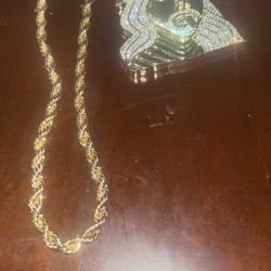 Gold Plated Rope Chain And Jesus Pendant.
