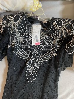 Black Beaded Sequin Evening Top Gown
