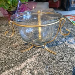 Glass Bowl In Gold Metal Holder
