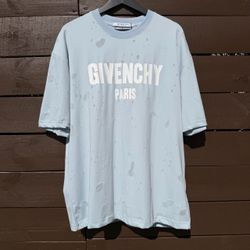 Givenchy Paris Destroyed T-Shirt Light Blue