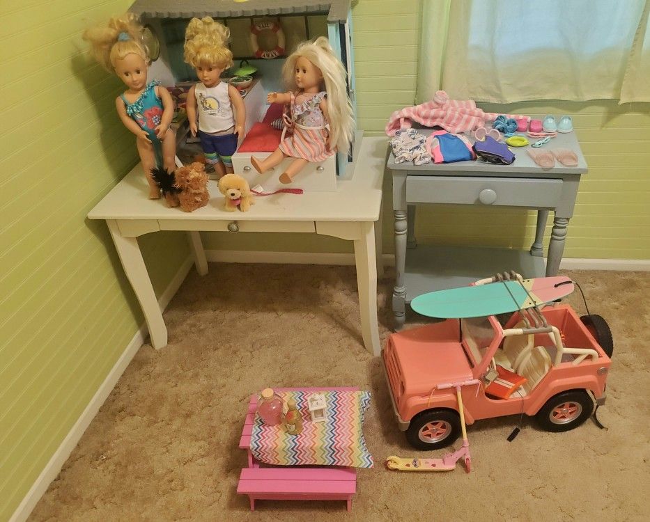 Our Generation Doll Beach House, Jeep, Dolls Etc